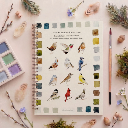 Dos du carnet d’aquarelle Birds avec motifs oiseaux et kit aquarelle