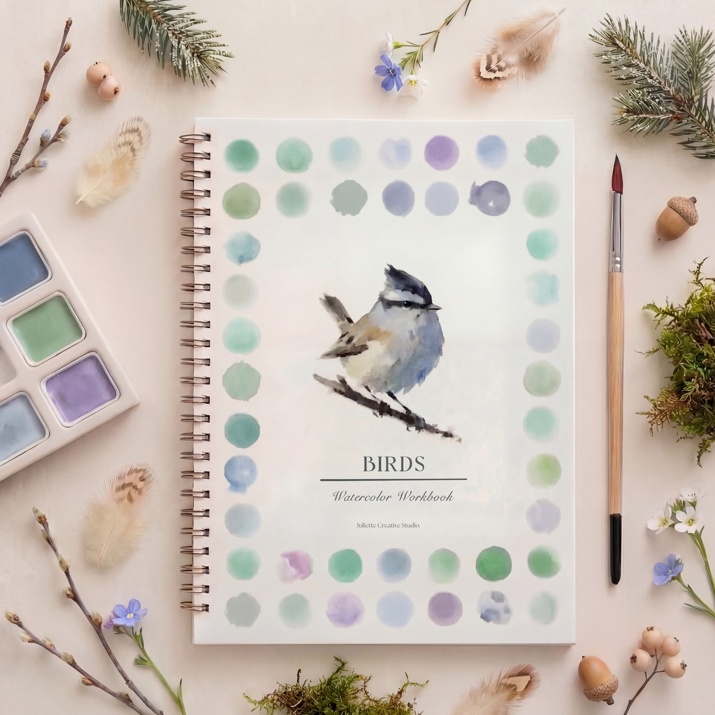 Carnet d’aquarelle Birds avec palette et pinceau – Kit aquarelle Juliette Creative Studio