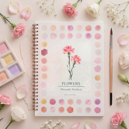 Carnet d’aquarelle Flowers avec palette et pinceau – Kit aquarelle Juliette Creative Studio