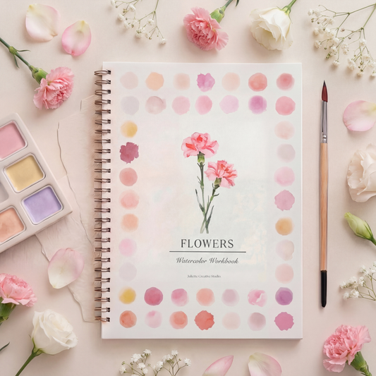 Carnet d’aquarelle Flowers avec palette et pinceau – Kit aquarelle Juliette Creative Studio