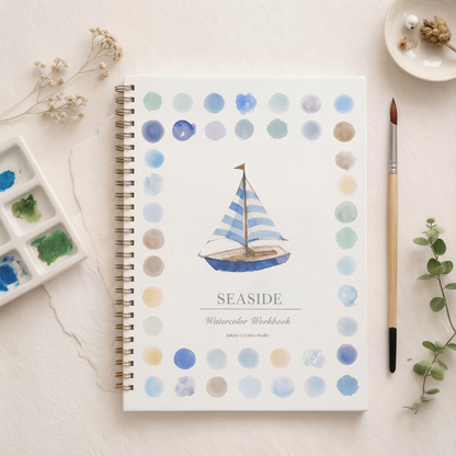 Carnet d’aquarelle Seaside avec palette et pinceau – Kit aquarelle Juliette Creative Studio