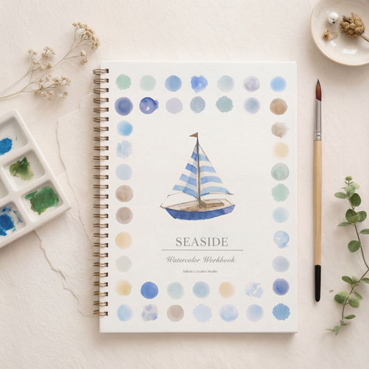 Carnet d’aquarelle Seaside avec palette et pinceau – Kit aquarelle Juliette Creative Studio