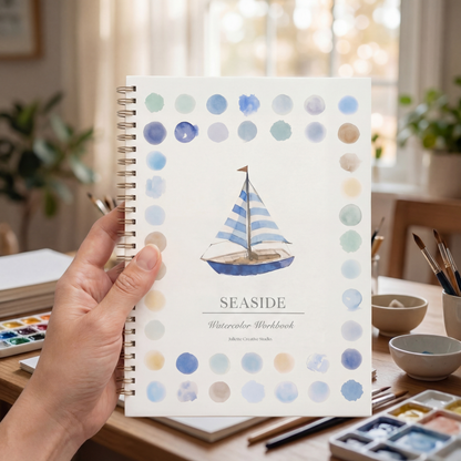 Carnet d’aquarelle Seaside avec palette et pinceaux – Kit aquarelle Juliette Creative Studio