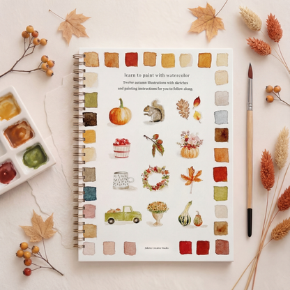 Dos du carnet d’aquarelle Automn avec motifs automnaux et kit aquarelle