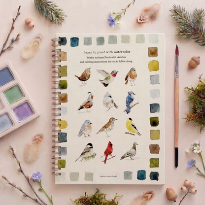 Dos du carnet d’aquarelle Birds avec motifs oiseaux et kit aquarelle