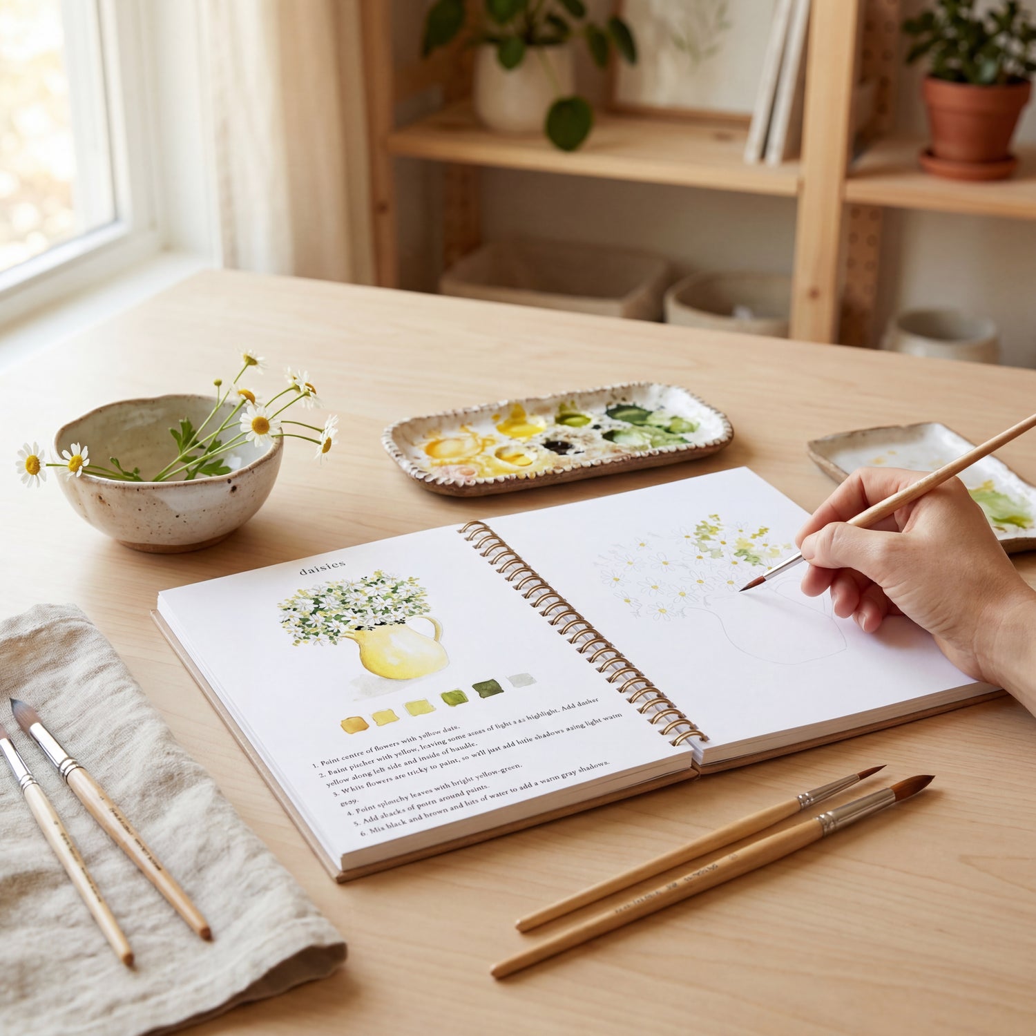 Apprendre l’aquarelle débutant avec carnet illustré et palette 12 couleurs